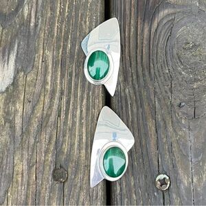 Authentic Malachite and .925 Sterling Silver Geometric Post Earrings